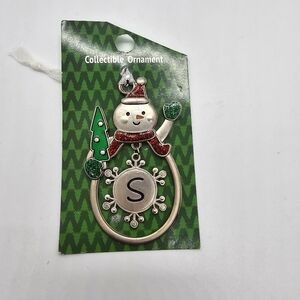 New Metal Letter "S" Monogram Collectible Snowman Christmas Tree Ornament Ganz